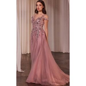 Andrea & Leo Couture A1350 Dusty Rose Sequin Tulle Prom Gown Dress Womens 16 NEW